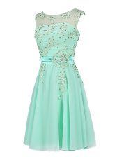  Knee Length Turquoise Prom Dress Scoop Sleeveless Zipper