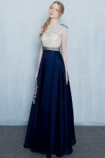 Exquisite Scoop Navy Blue Cap Sleeves Chiffon Zipper Prom Dresses for Prom and Party