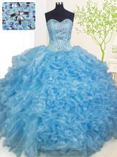 Exceptional Pick Ups Baby Blue Sleeveless Organza Lace Up Ball Gown Prom Dress for Military Ball and Sweet 16 and Quinceanera