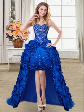  Beading and Embroidery and Pick Ups Evening Dress Royal Blue Lace Up Sleeveless High Low