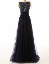 Pretty Black Bateau Neckline Beading Prom Evening Gown Sleeveless Backless