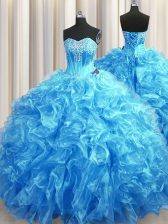  Organza Sleeveless Quinceanera Gowns Sweep Train and Beading and Ruffles