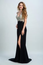  Black Backless Prom Party Dress Beading Sleeveless With Brush Train