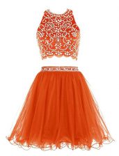 Eye-catching Orange Scoop Backless Beading Prom Dresses Sleeveless
