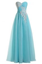 Stunning Blue Tulle Zipper Sweetheart Sleeveless Floor Length Prom Dress Appliques