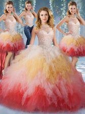 Fantastic Four Piece Halter Top Multi-color Sleeveless Beading and Ruffles Floor Length Sweet 16 Dresses