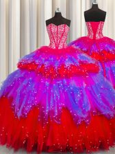  Bling-bling Visible Boning Multi-color Tulle Lace Up Sweetheart Sleeveless Floor Length Quinceanera Dresses Beading and Ruffles and Ruffled Layers and Sequins