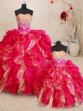 Ideal Sweetheart Sleeveless Organza Quinceanera Gown Beading and Ruffles Lace Up