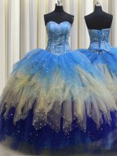  Visible Boning Multi-color Sleeveless Beading and Ruffles and Sequins Floor Length Quinceanera Gown