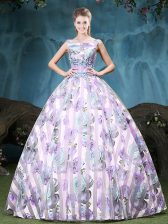 Fitting Multi-color Ball Gowns Tulle Straps Sleeveless Appliques and Pattern Floor Length Lace Up Quinceanera Dress