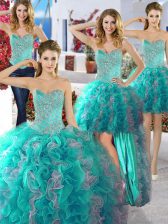  Four Piece Sleeveless Beading Lace Up Sweet 16 Quinceanera Dress
