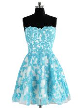Custom Design Sleeveless Organza Knee Length Zipper Homecoming Dress in Blue with Appliques