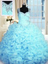 Noble Aqua Blue Sleeveless Beading and Ruffles Floor Length Quinceanera Gown