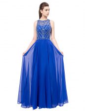 Best Selling Royal Blue Zipper Scoop Beading Prom Gown Chiffon Sleeveless