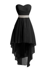 Modern Empire Evening Dress Black Sweetheart Organza Sleeveless High Low Lace Up