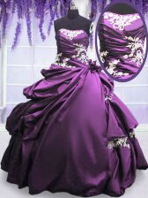 Exceptional Pick Ups Ball Gowns Quince Ball Gowns Purple Strapless Taffeta Sleeveless Floor Length Lace Up
