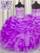 Dazzling Sweetheart Sleeveless Organza Quinceanera Dresses Beading and Ruffles and Pick Ups Lace Up