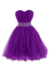  Purple Sleeveless Mini Length Belt Lace Up Dress for Prom