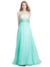  Scoop Turquoise Sleeveless Beading Floor Length Evening Dress