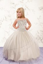  Champagne Kids Pageant Dress Party and Wedding Party with Beading Strapless Sleeveless Lace Up