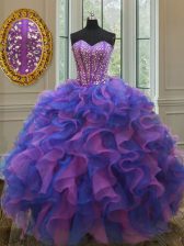 Dynamic Multi-color Sleeveless Organza Lace Up 15th Birthday Dress for Military Ball and Sweet 16 and Quinceanera