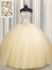  Really Puffy Gold Sleeveless Beading and Sequins Floor Length Vestidos de Quinceanera