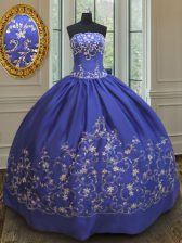  Embroidery and Bowknot Quinceanera Dress Royal Blue Lace Up Sleeveless Floor Length