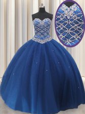 Colorful Tulle Sweetheart Sleeveless Lace Up Beading and Sequins Sweet 16 Dress in Royal Blue