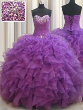  Ball Gowns Sweet 16 Dresses Eggplant Purple Sweetheart Organza Sleeveless Floor Length Lace Up