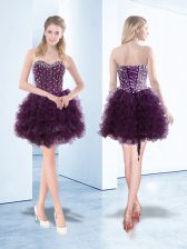 Modest Dark Purple Sweetheart Lace Up Beading and Ruffles Prom Evening Gown Sleeveless