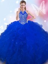 Dazzling Halter Top Tulle Sleeveless Quinceanera Dresses and Beading