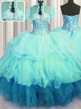 Best Visible Boning Bling-bling Ball Gowns 15th Birthday Dress Multi-color Sweetheart Organza Sleeveless Floor Length Lace Up