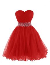  Sweetheart Sleeveless Homecoming Dress Mini Length Belt Red Organza