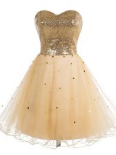 Flare Champagne Sleeveless Sequins Mini Length Dress for Prom
