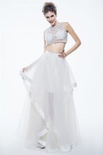  Chiffon Scoop Sleeveless Zipper Beading and Lace in White