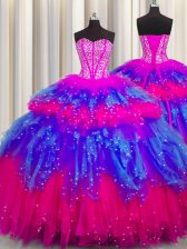  Bling-bling Visible Boning Floor Length Ball Gowns Sleeveless Multi-color Quinceanera Gowns Lace Up