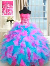 Chic Beading and Ruffles Quinceanera Gown Multi-color Zipper Sleeveless Floor Length