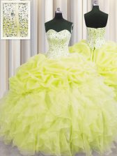  Visible Boning Sleeveless Lace Up Floor Length Beading and Ruffles Quinceanera Dresses