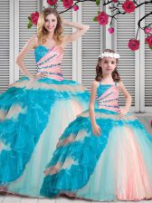 Fabulous Multi-color Ball Gowns Organza Sweetheart Sleeveless Beading and Ruching Floor Length Lace Up 15 Quinceanera Dress