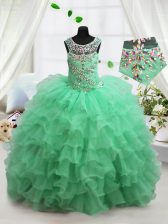  Apple Green Scoop Neckline Beading and Ruffled Layers Kids Formal Wear Sleeveless Lace Up