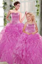  Strapless Sleeveless Organza 15 Quinceanera Dress Beading and Ruffles Lace Up