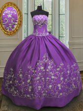 Pretty Floor Length Eggplant Purple Quinceanera Dress Strapless Sleeveless Lace Up