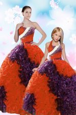 Dramatic Multi-color Fabric With Rolling Flowers Lace Up Quinceanera Dress Sleeveless Floor Length Beading and Sequins