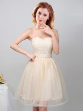 Best Champagne Sleeveless Mini Length Lace and Appliques Lace Up Quinceanera Court of Honor Dress