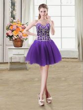 Enchanting Purple Ball Gowns Tulle Sweetheart Sleeveless Beading and Sequins Mini Length Lace Up Prom Gown