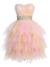 Stylish Multi-color Sleeveless Beading and Ruffled Layers Mini Length Dress for Prom