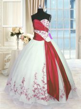 Ideal White And Red Sweetheart Neckline Embroidery and Sashes ribbons Sweet 16 Dresses Sleeveless Lace Up