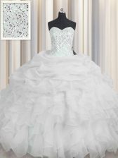 Customized White Sweetheart Lace Up Beading and Ruffles 15th Birthday Dress Sleeveless
