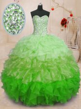  Multi-color Sweetheart Neckline Beading and Ruffles Quince Ball Gowns Sleeveless Lace Up
