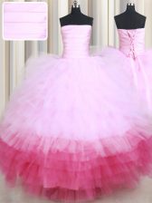 Simple Tulle Sleeveless Floor Length Quinceanera Dresses and Ruffled Layers